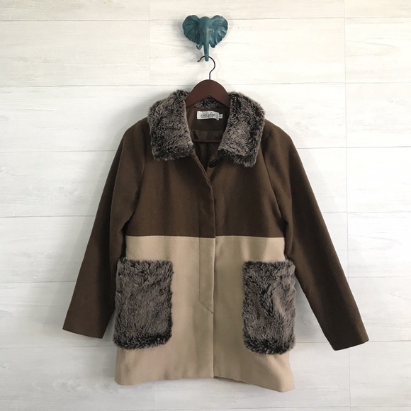 unknown Jackets & Blazers - Cici Shop Brown Faux Fur Large Pocket Coat
